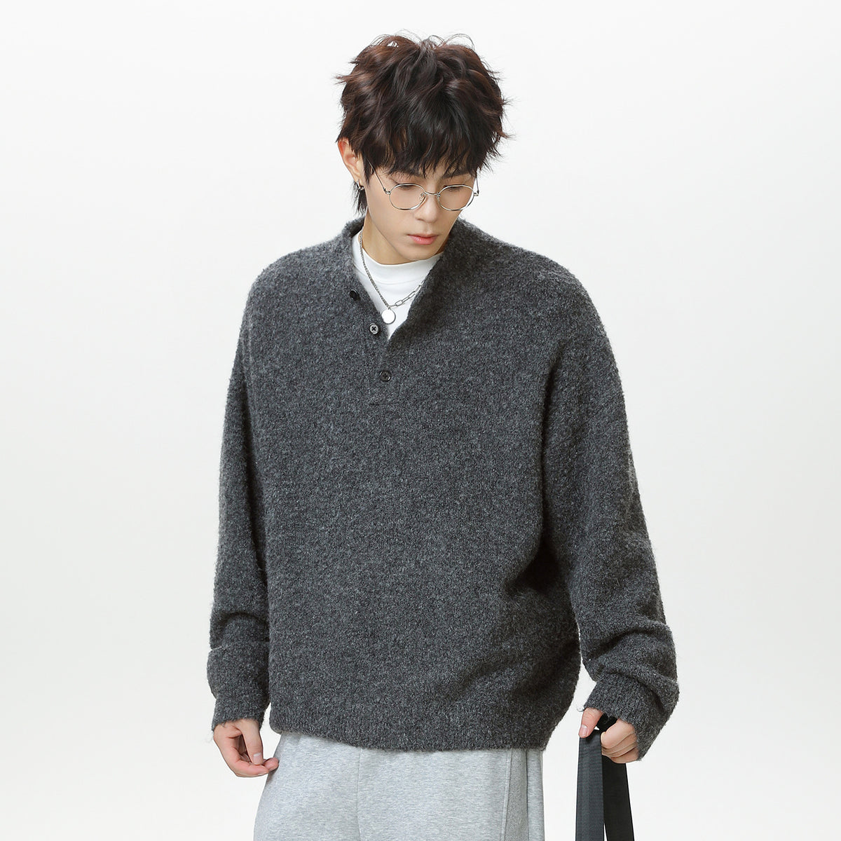 Solid color polo sweater