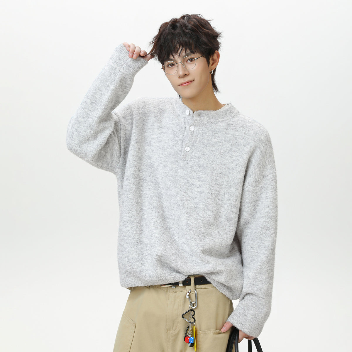 Solid color polo sweater