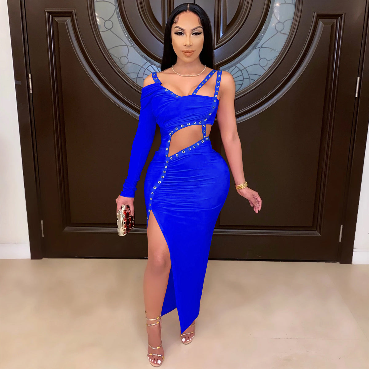 Sexy Irregular Cut-Out Club Dress for Women Long Dress