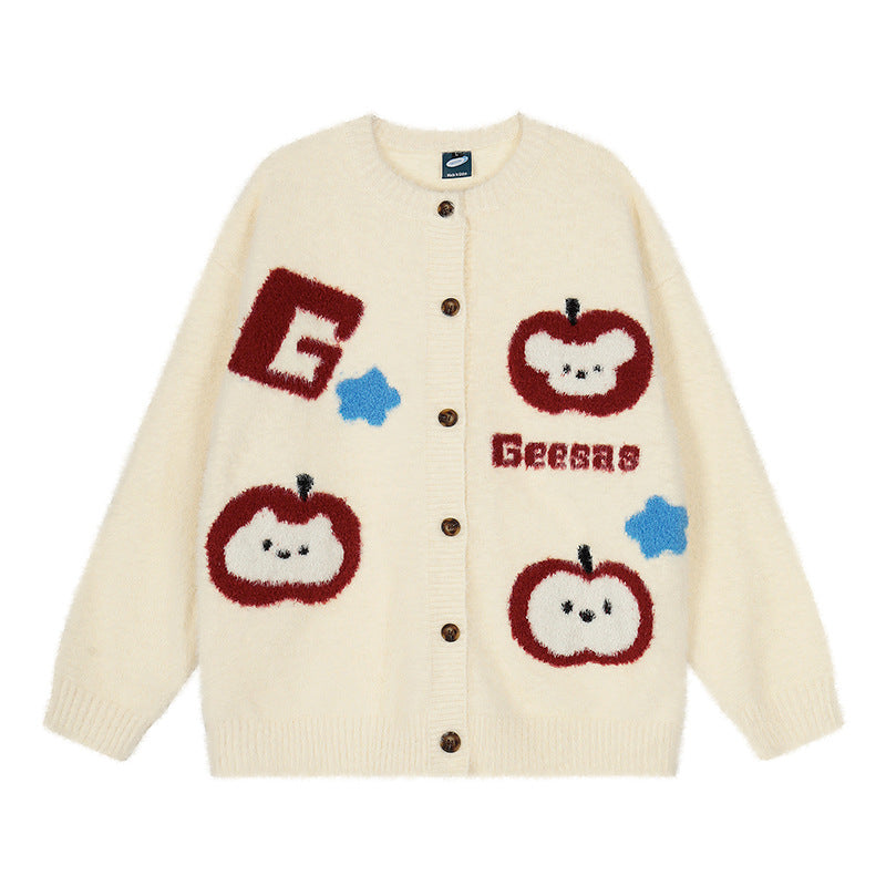 Dog Flower Knit Cardigan Sweater Coat Loose Soft Knitwear