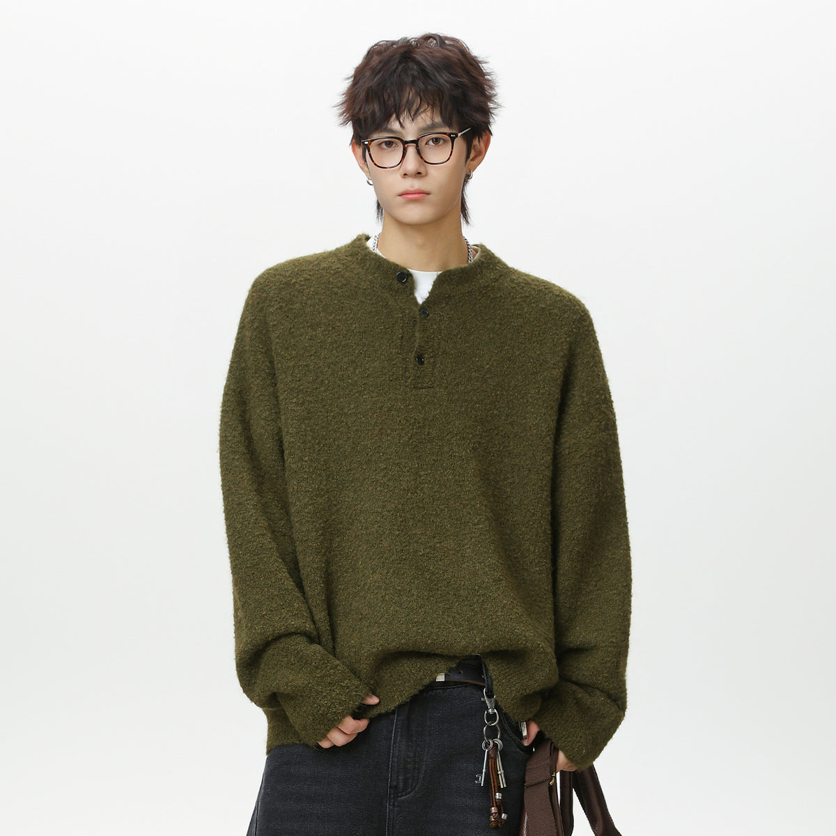 Solid color polo sweater