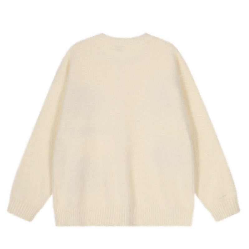 Dog Flower Knit Cardigan Sweater Coat Loose Soft Knitwear